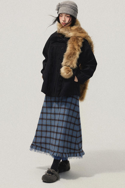 Black Wool Bow Midi Coat