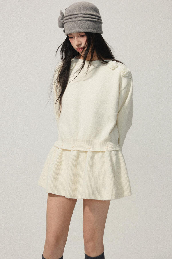 Detachable Skirt Flower Sweater Dress