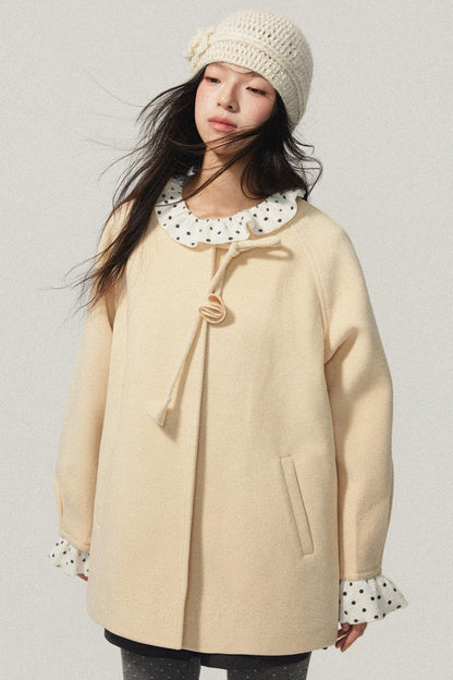 Pale Yellow Collarless Wool Coat
