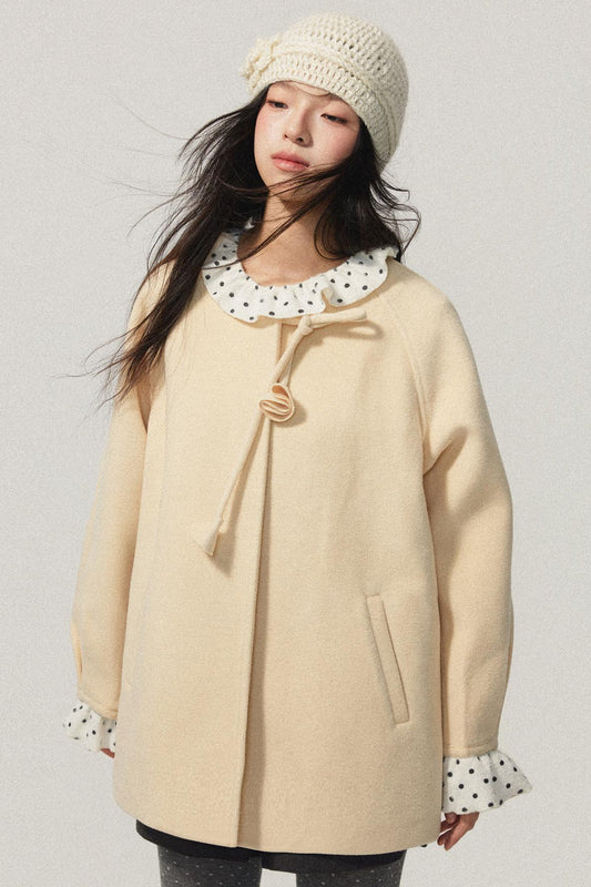 Pale Yellow Collarless Wool Coat