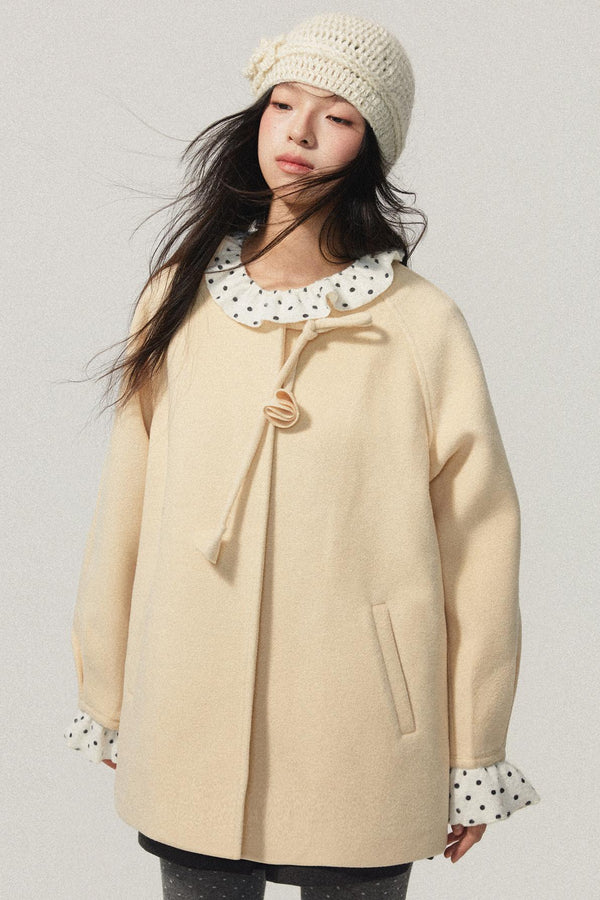 Pale Yellow Collarless Wool Coat