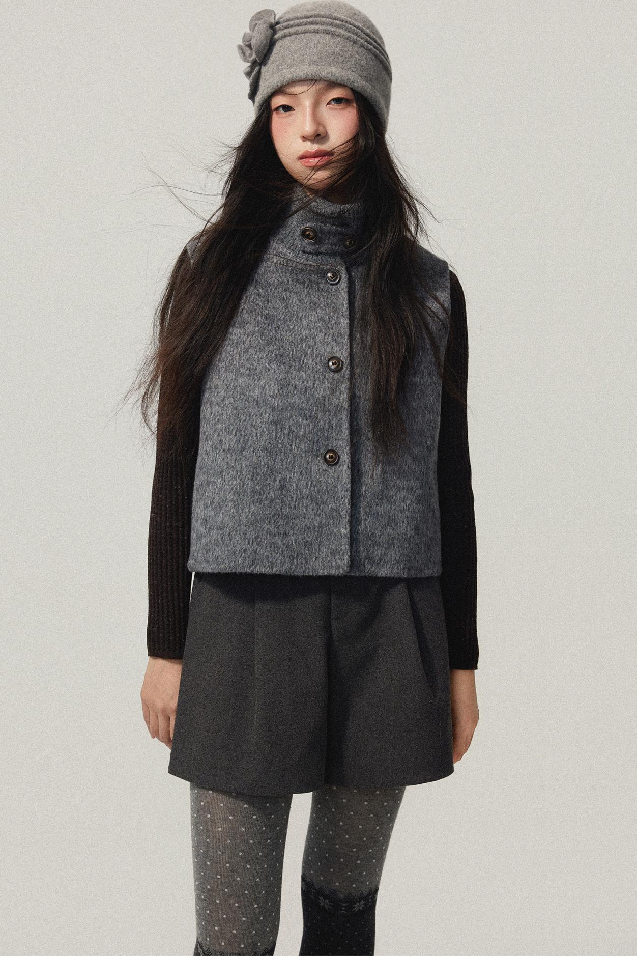 Gray Wool A-Line Suit Shorts