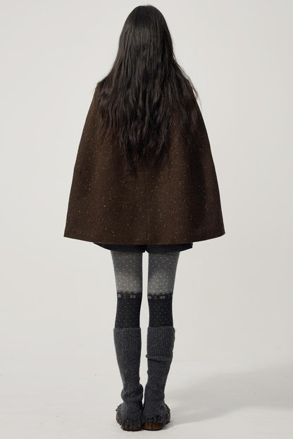 Coffee Wool Cotton Blend Cloak