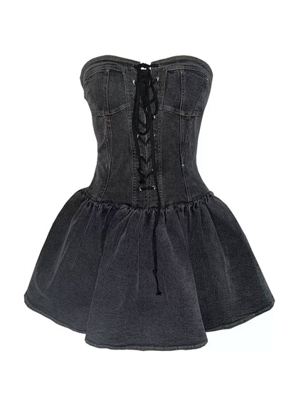 Retro Denim Bustier-Kleid 