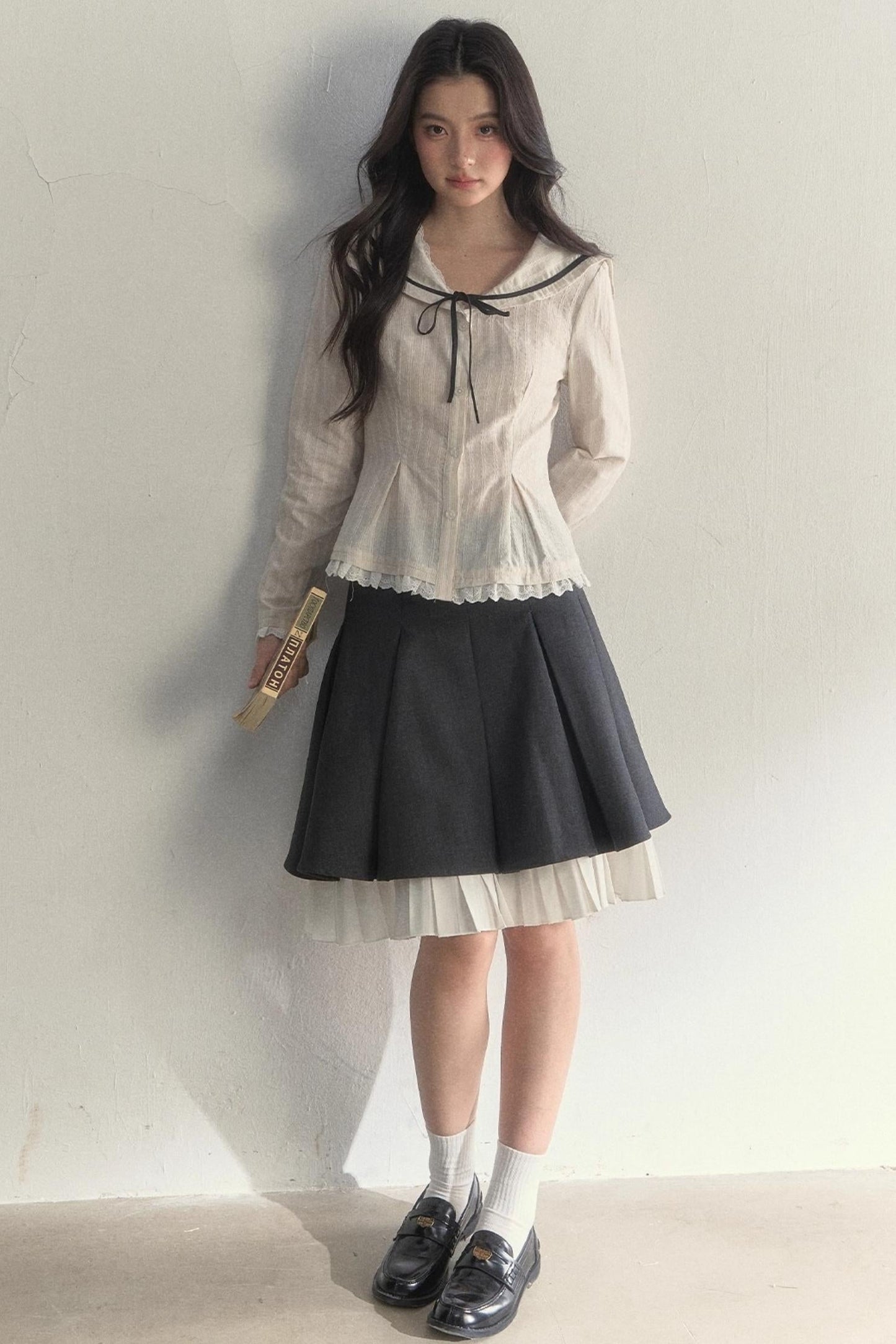 Texture Long Sleeve Waist Shirt Set-Up