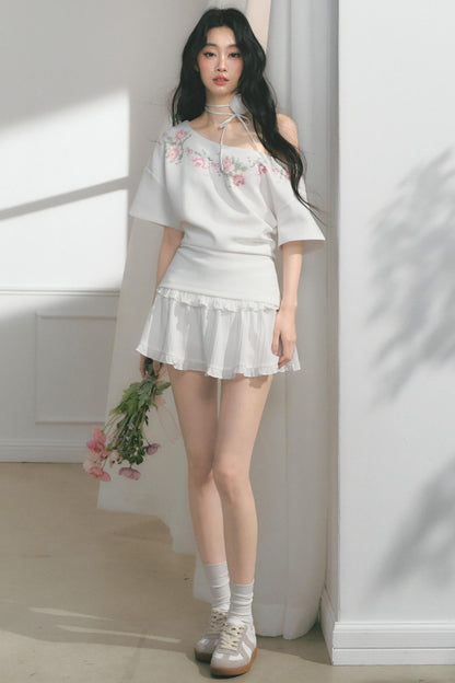 Floral Embroidered Button Top