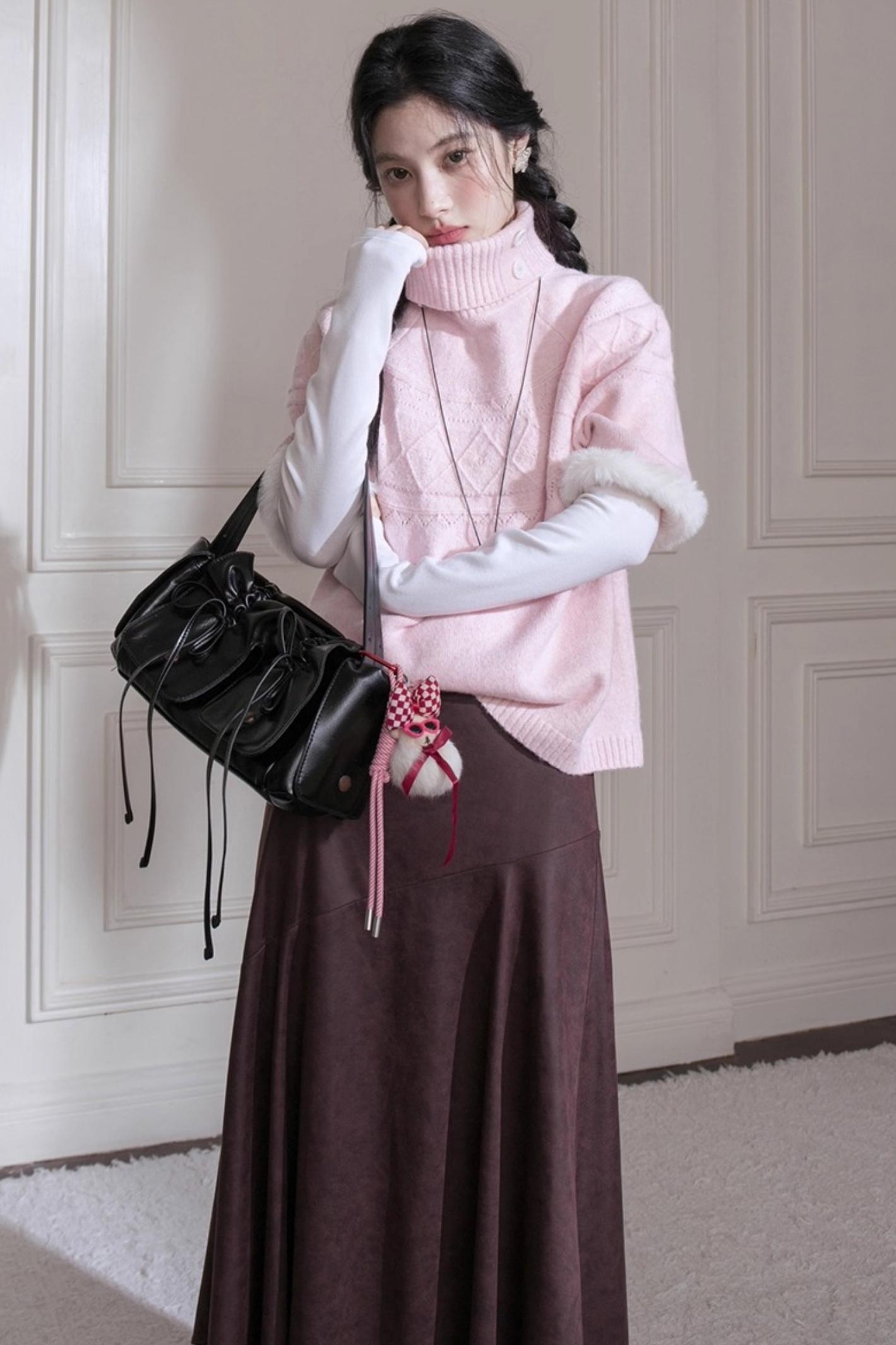 Velvet Bat Sleeve Knitted Sweater Set