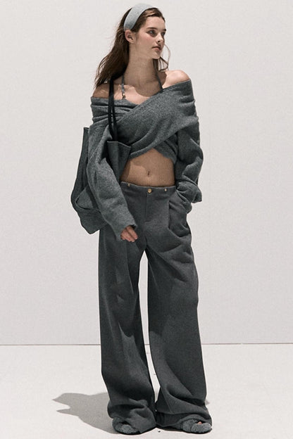 Cross-Waist Cropped Sweater