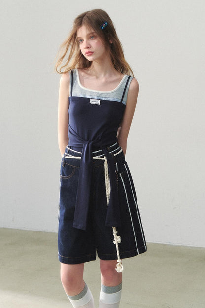 Vintage Dot Lace Denim Pants