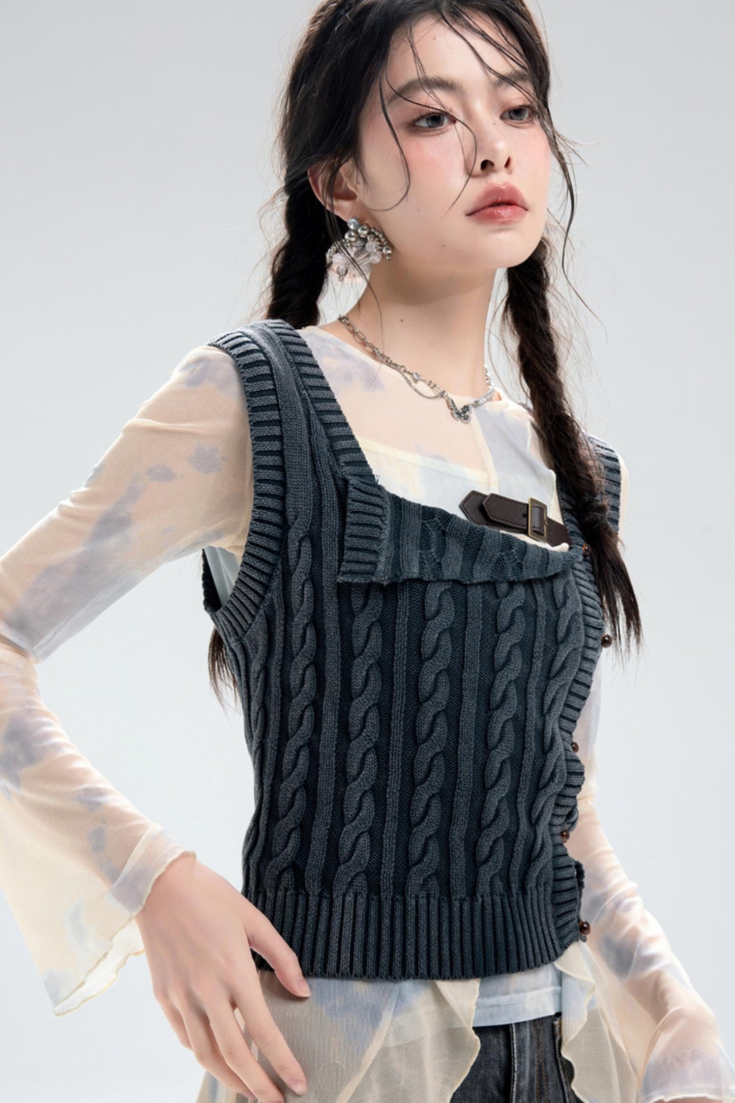 Distressed Wash Layered Wool Vest