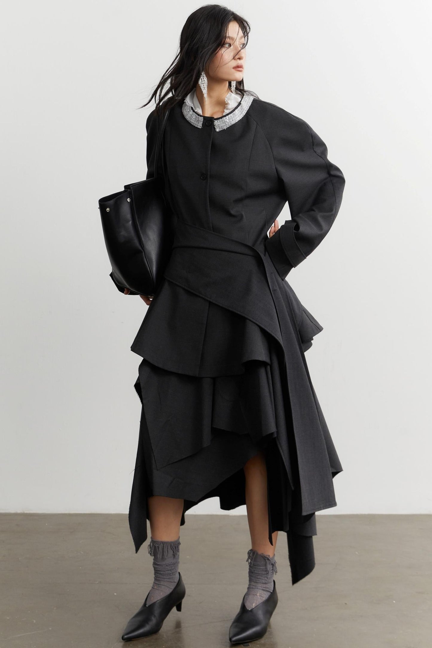 Celebrity Ruffled Gray Blazer