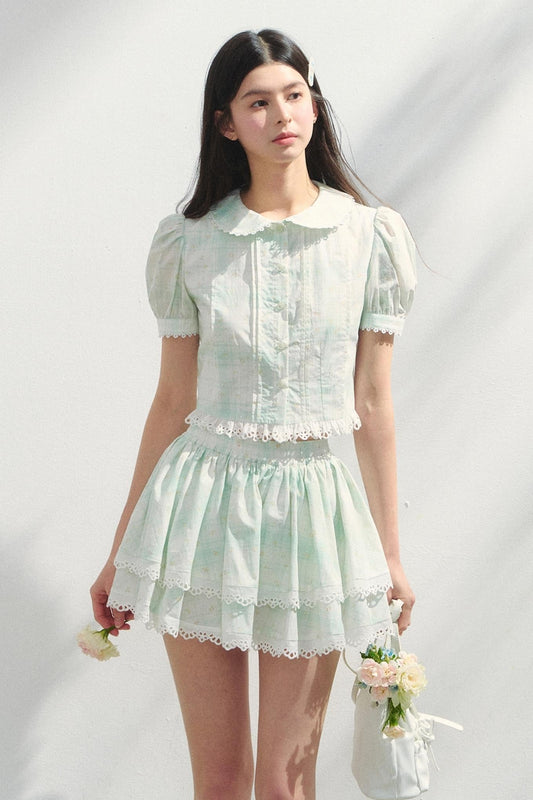 Minty Checks Skirt Shirt Set-Up