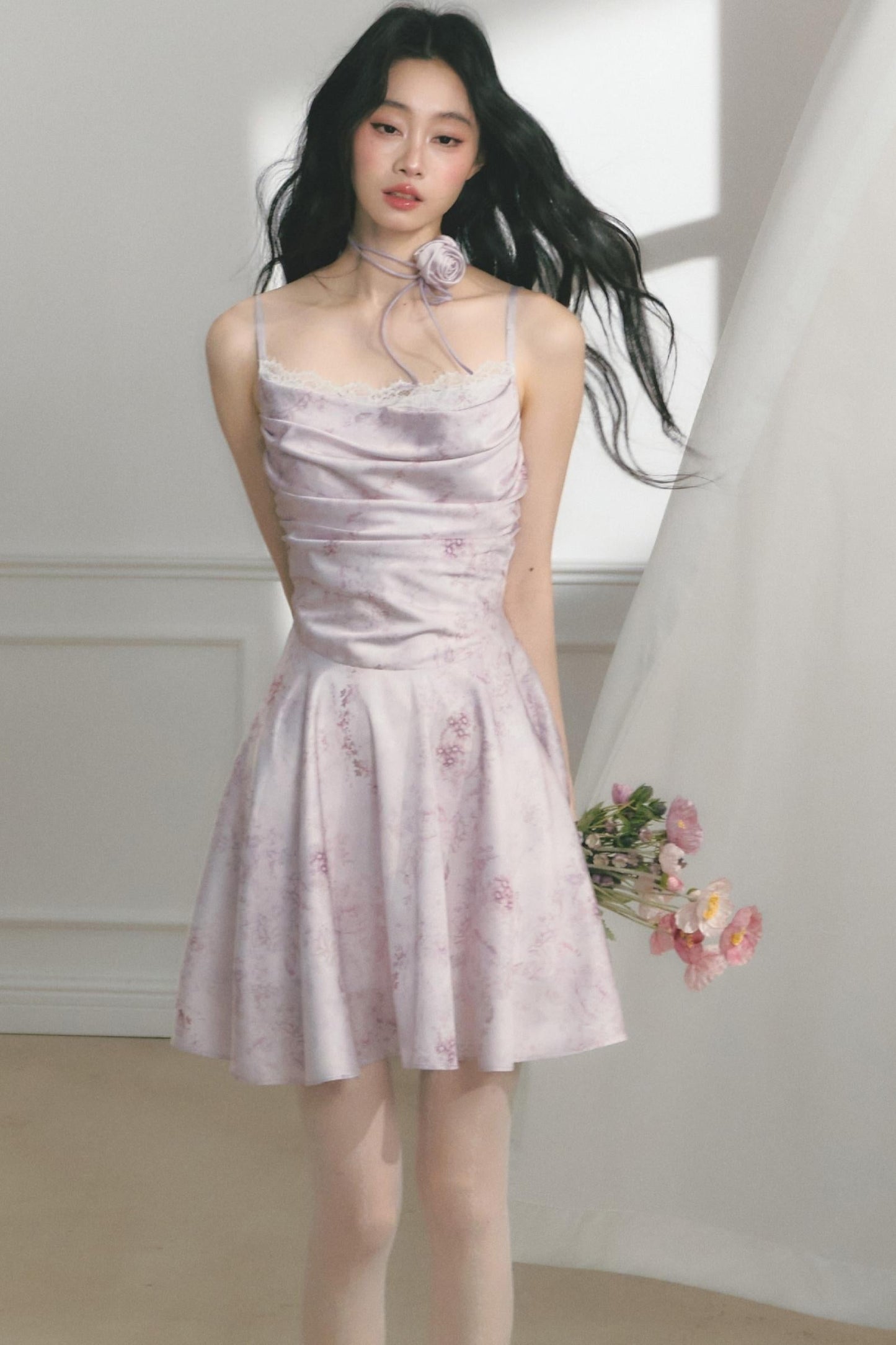 Elegant Purple Pleated Dress