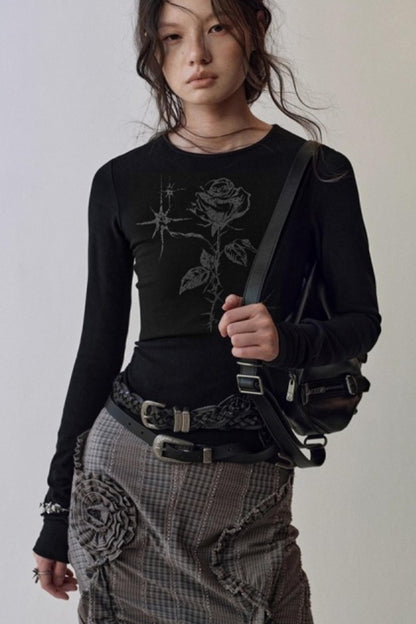 Hand-Painted Rose Knit Top
