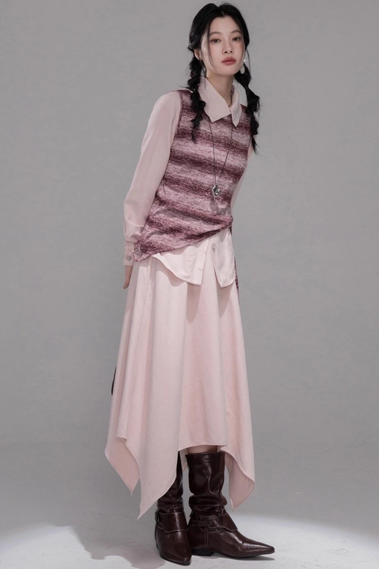 Berry Purple Chimney Collar Shirt Set-Up