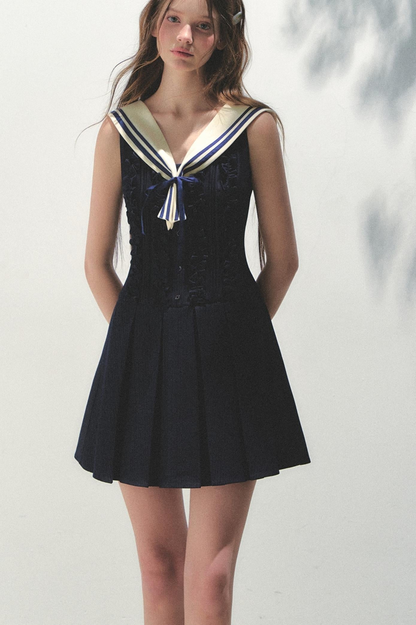 Summer Navy Pleated Dress