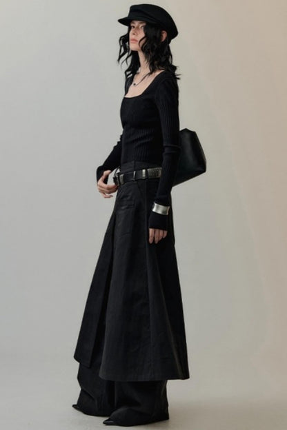 Patchwork Square Collar Knitted Top