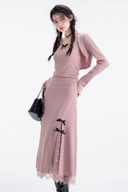 Peach Pink Elegant Knitwear Dress