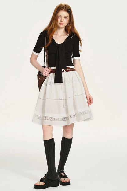 Lace-Panel Bustier Skirt