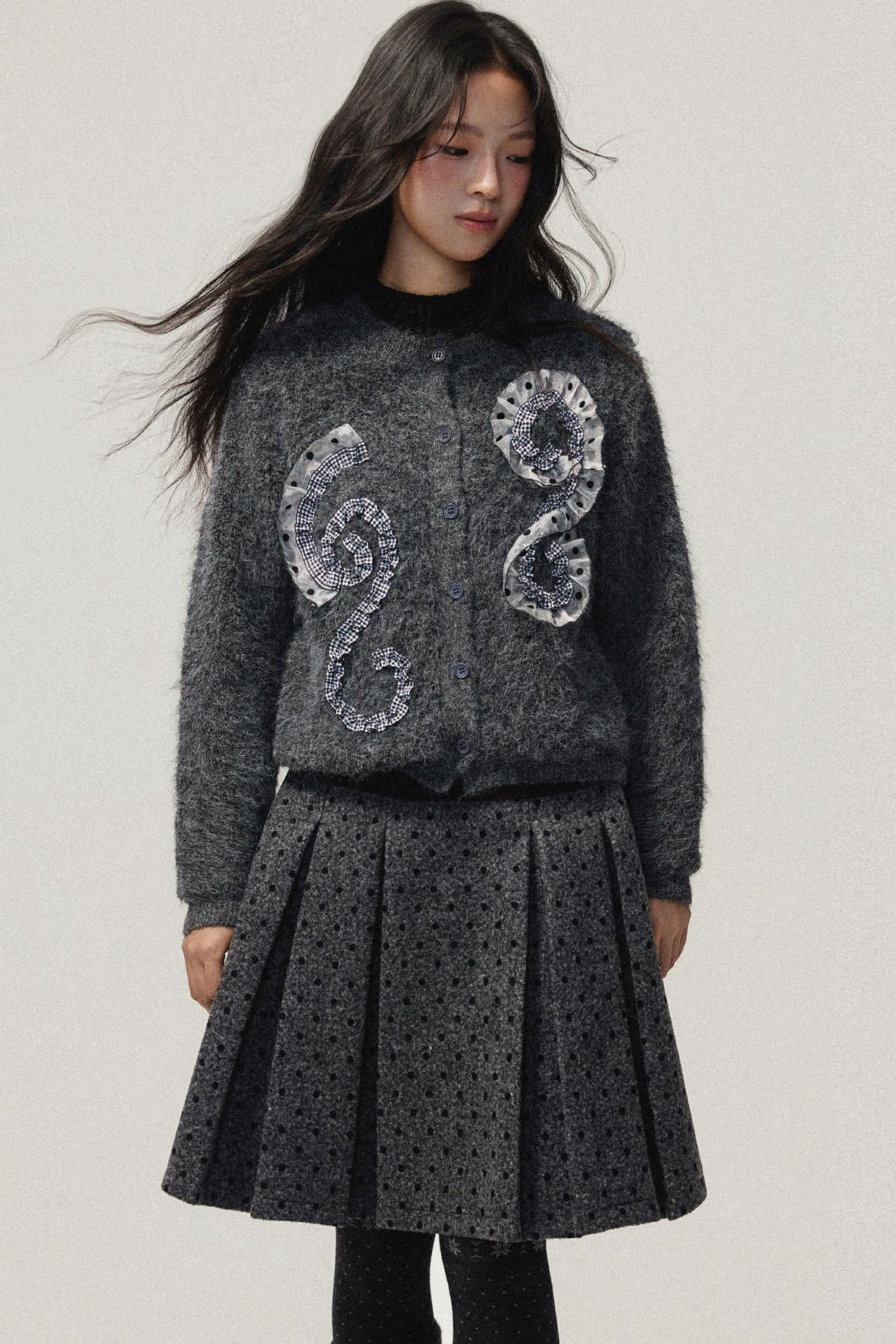 Grey Plaid Polka Dot Sweater