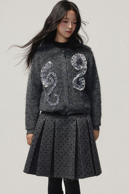 Grey Plaid Polka Dot Sweater