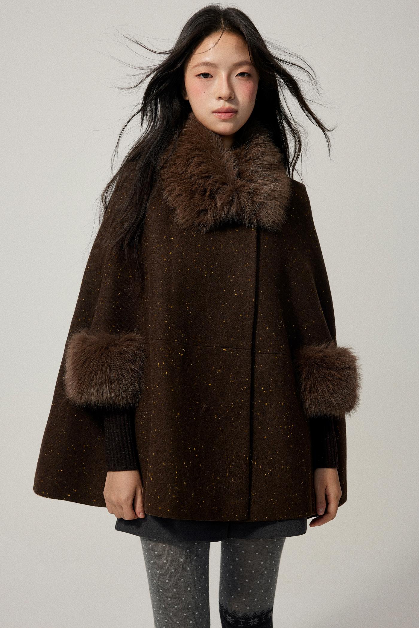 Coffee Wool Cotton Blend Cloak