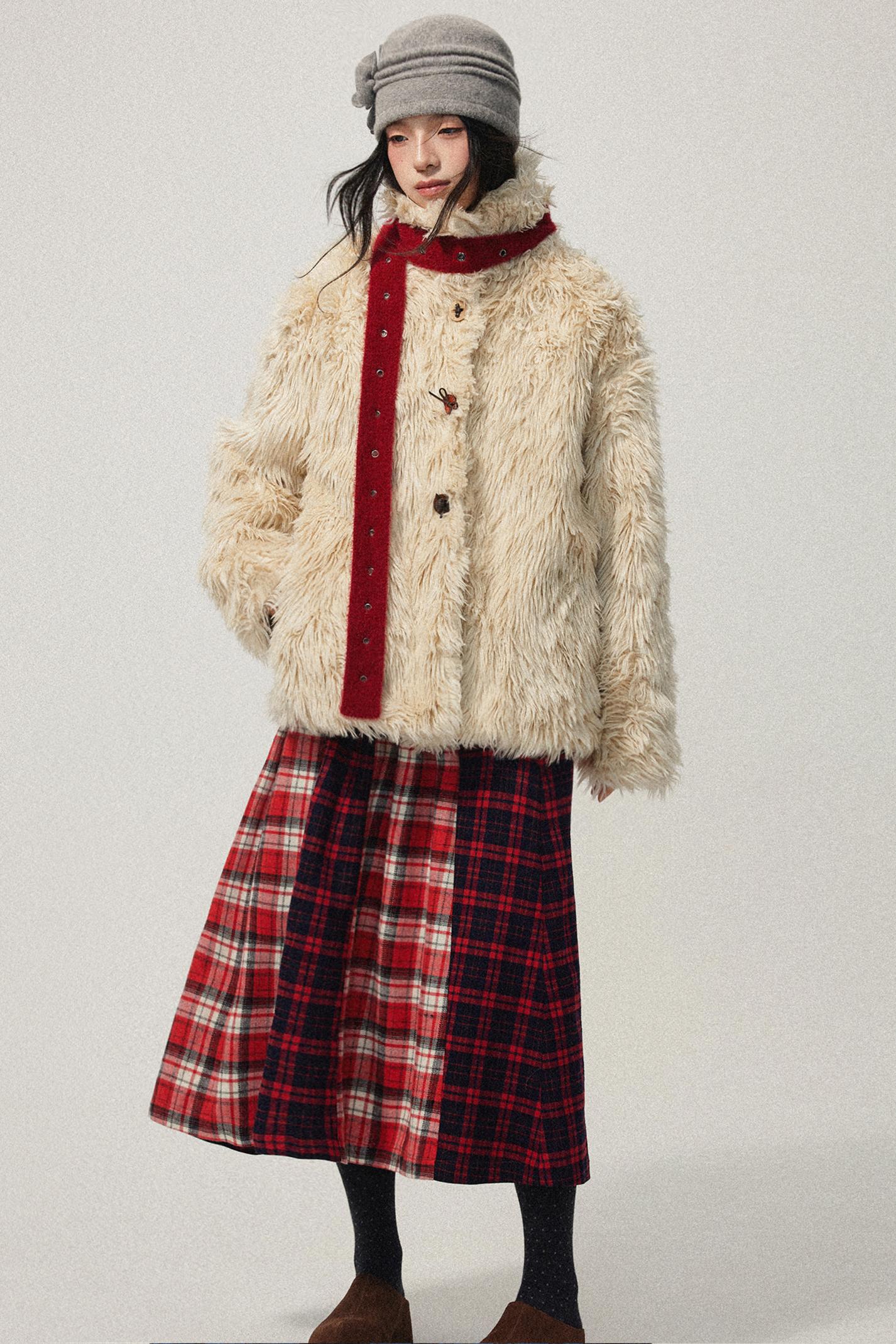Red Plaid Elastic Waist A-Line Skirt