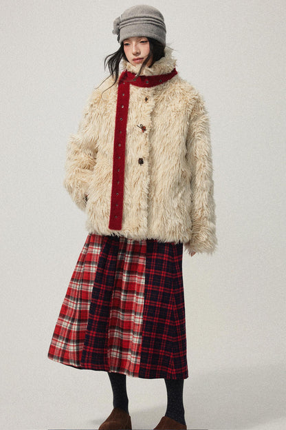 Red Plaid Elastic Waist A-Line Skirt