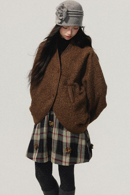 Coffee Red Plaid Cotton Warm Skirt