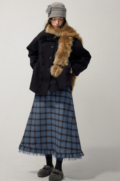 Black Wool Bow Midi Coat