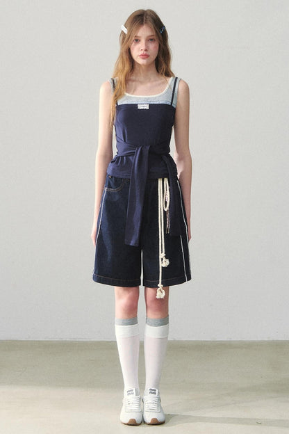 Vintage Dot Lace Denim Pants