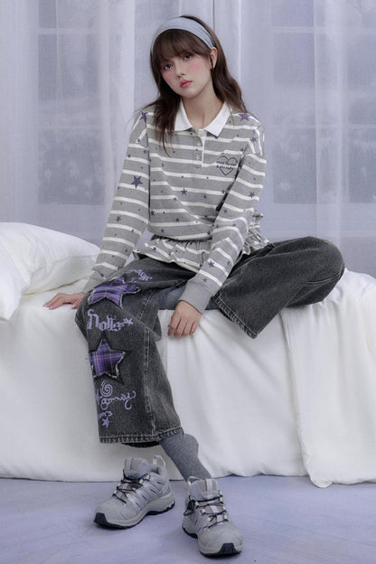 Star Printed Striped Top Set-Up