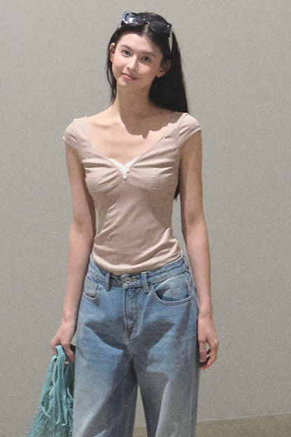 Lace Whisper V-Neck Tee