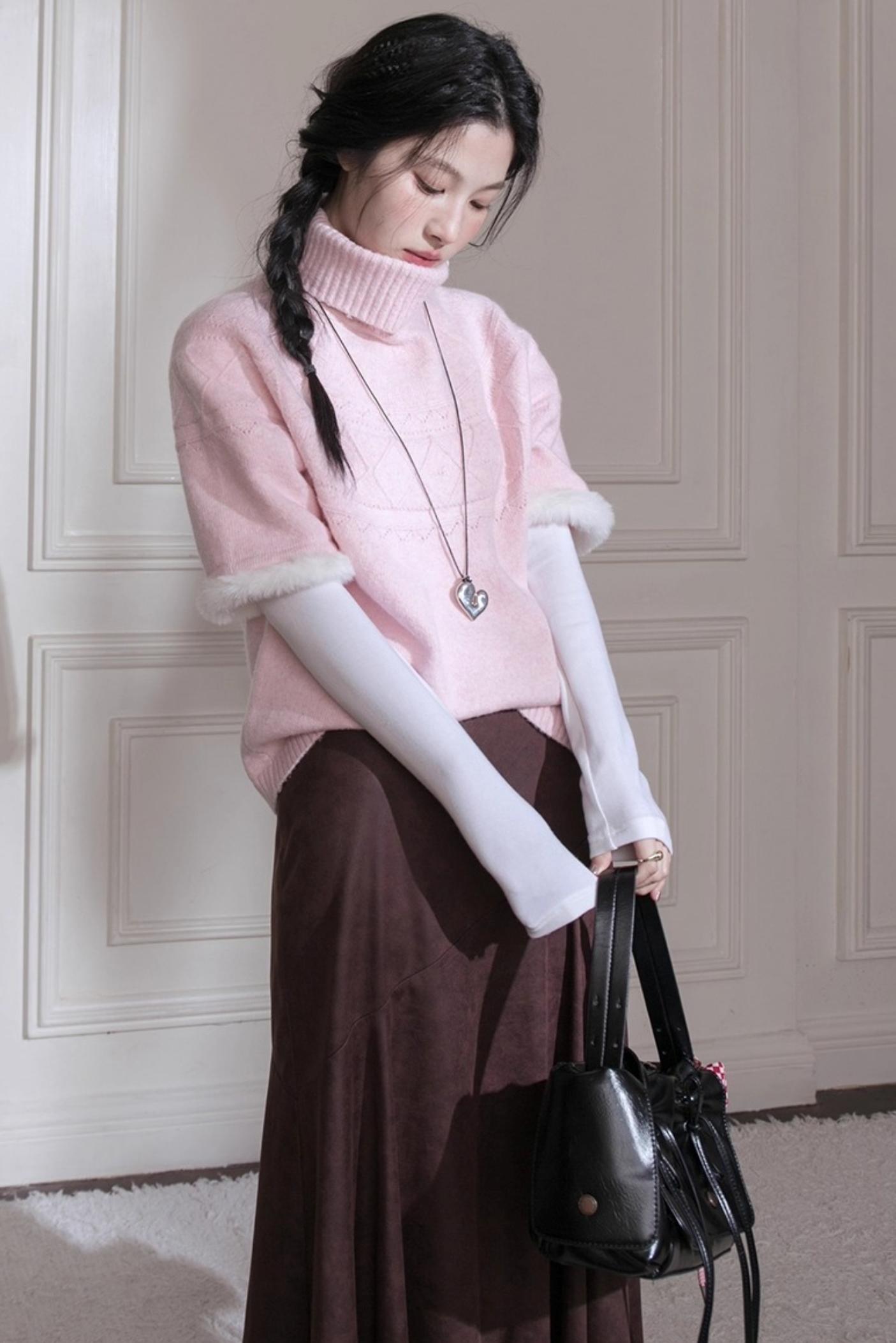 Velvet Bat Sleeve Knitted Sweater Set