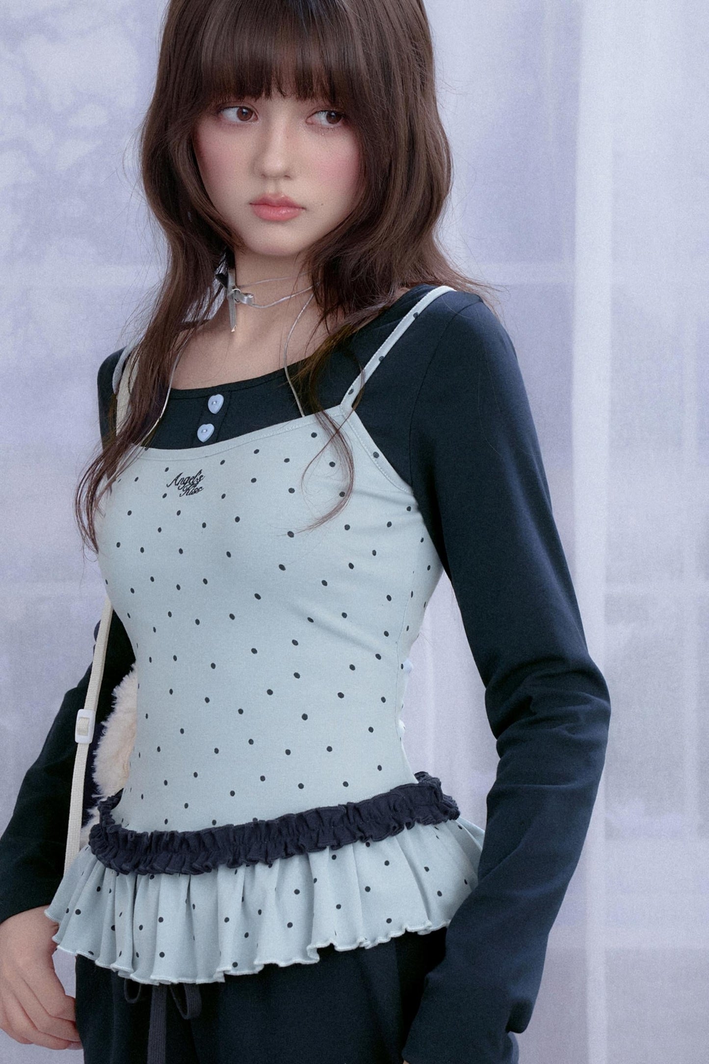 Star Printed Fake Two Piece Top Set-Up