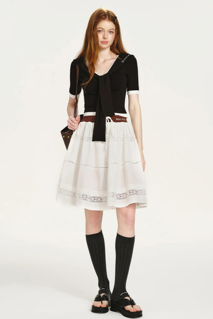 Lace-Panel Bustier Skirt