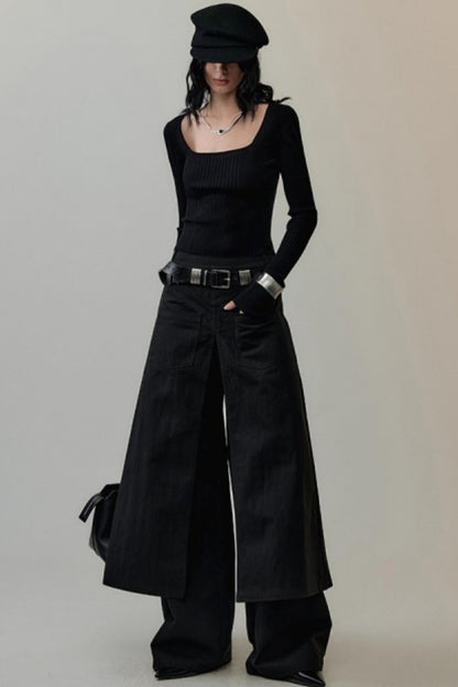 Patchwork Square Collar Knitted Top