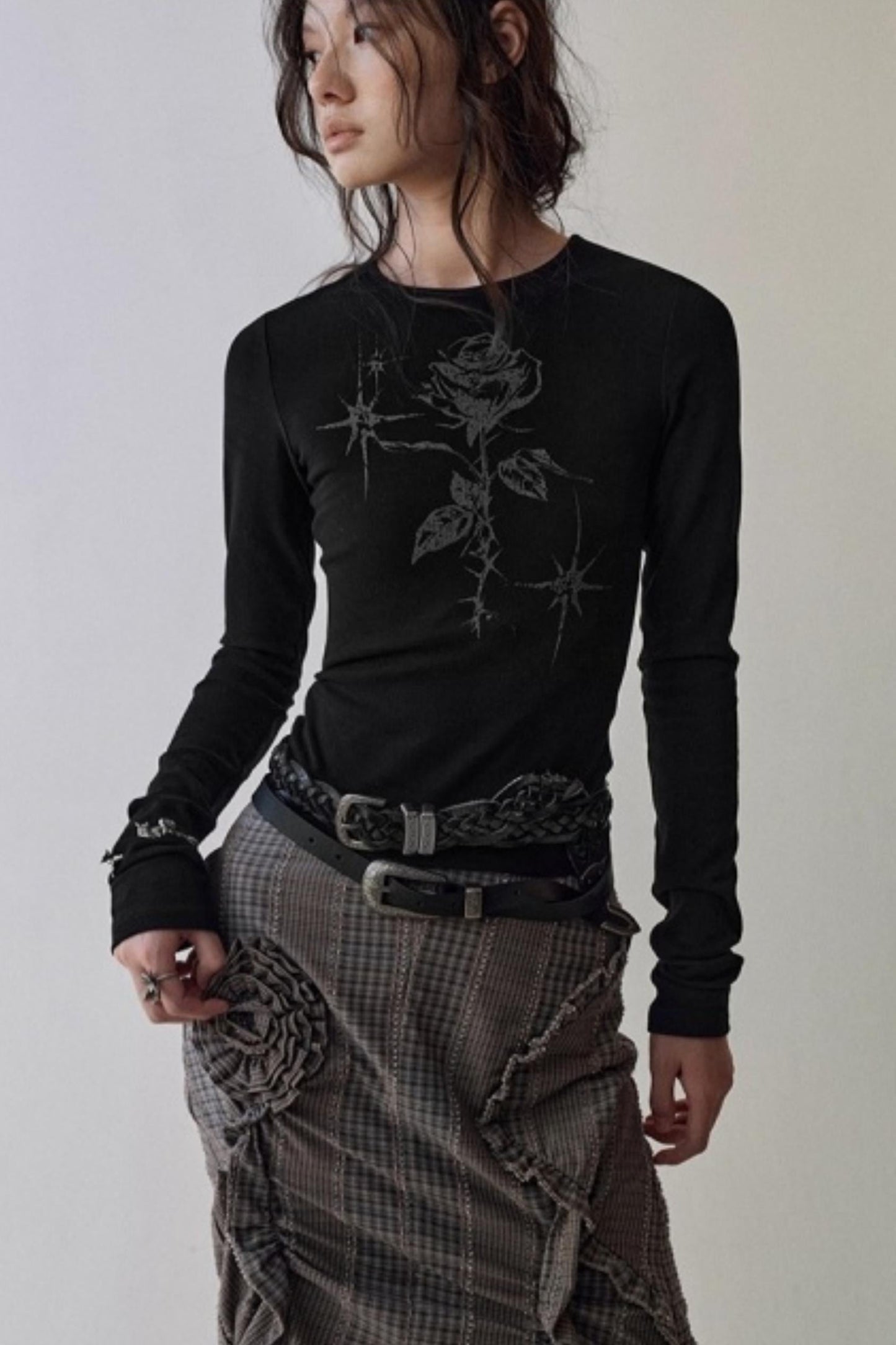 Hand-Painted Rose Knit Top