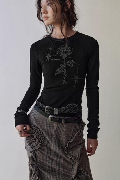 Hand-Painted Rose Knit Top