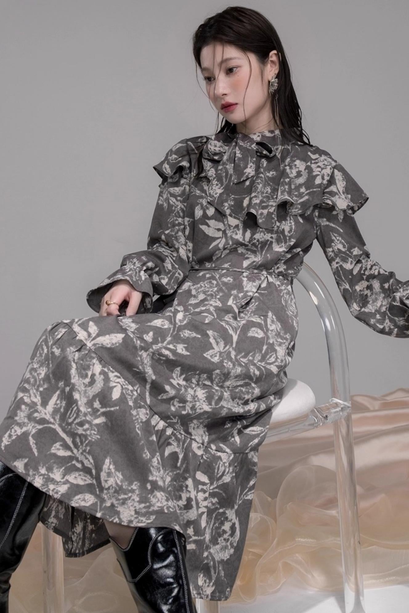 Smart Ink Shawl Collar Dress