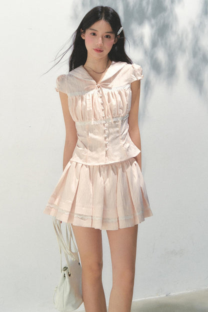 Pink Navy Top Skirt Set-Up