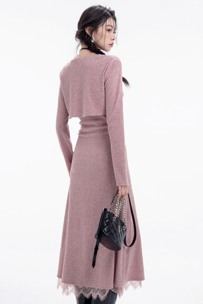 Peach Pink Elegant Knitwear Dress