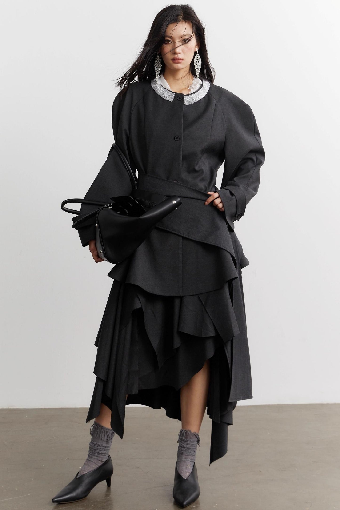 Celebrity Ruffled Gray Blazer