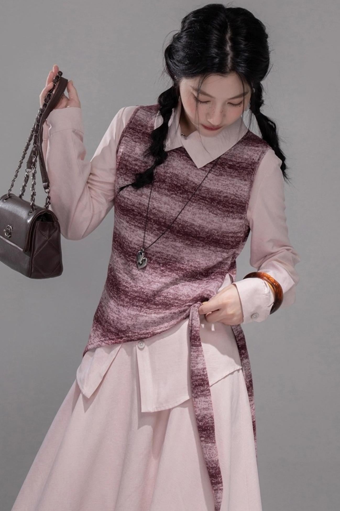 Berry Purple Chimney Collar Shirt Set-Up