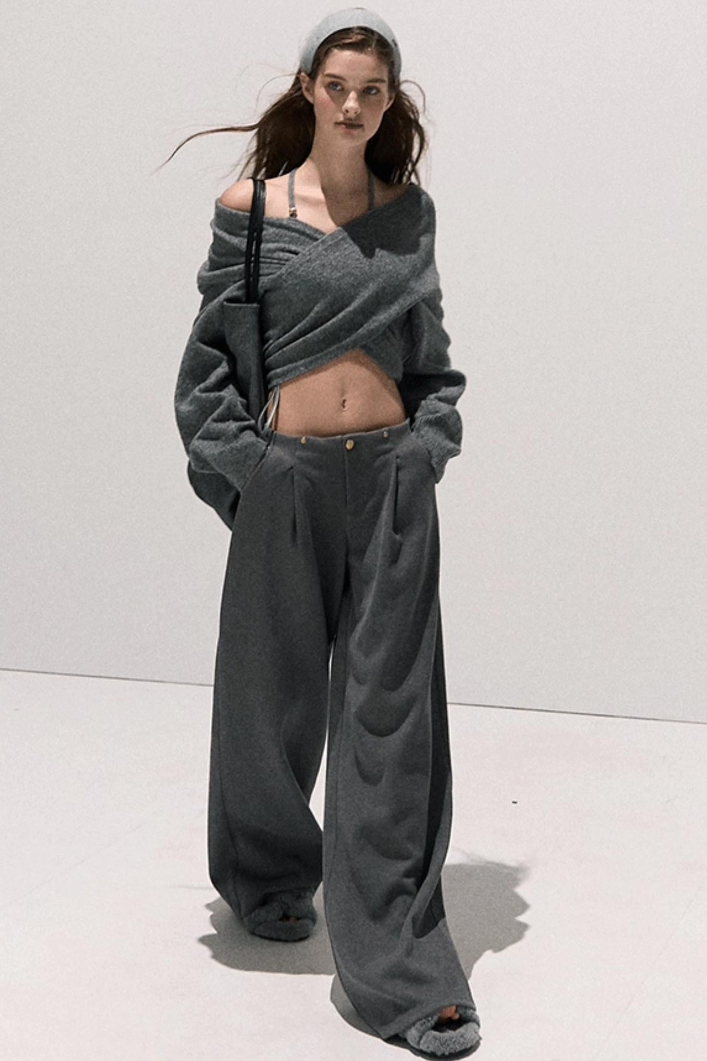 Cross-Waist Cropped Sweater