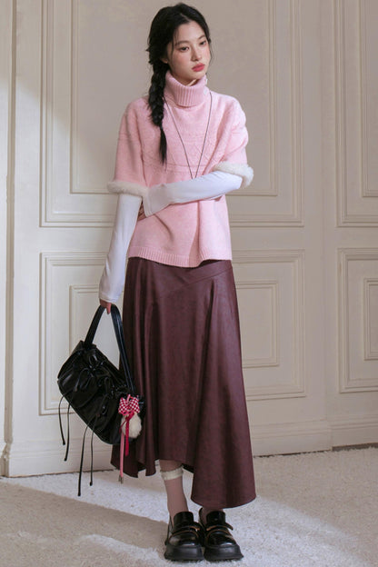 Burgundy Blended Brown Skirt