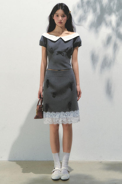 Beaded Princess Sleeve Top Skirt Set-Up