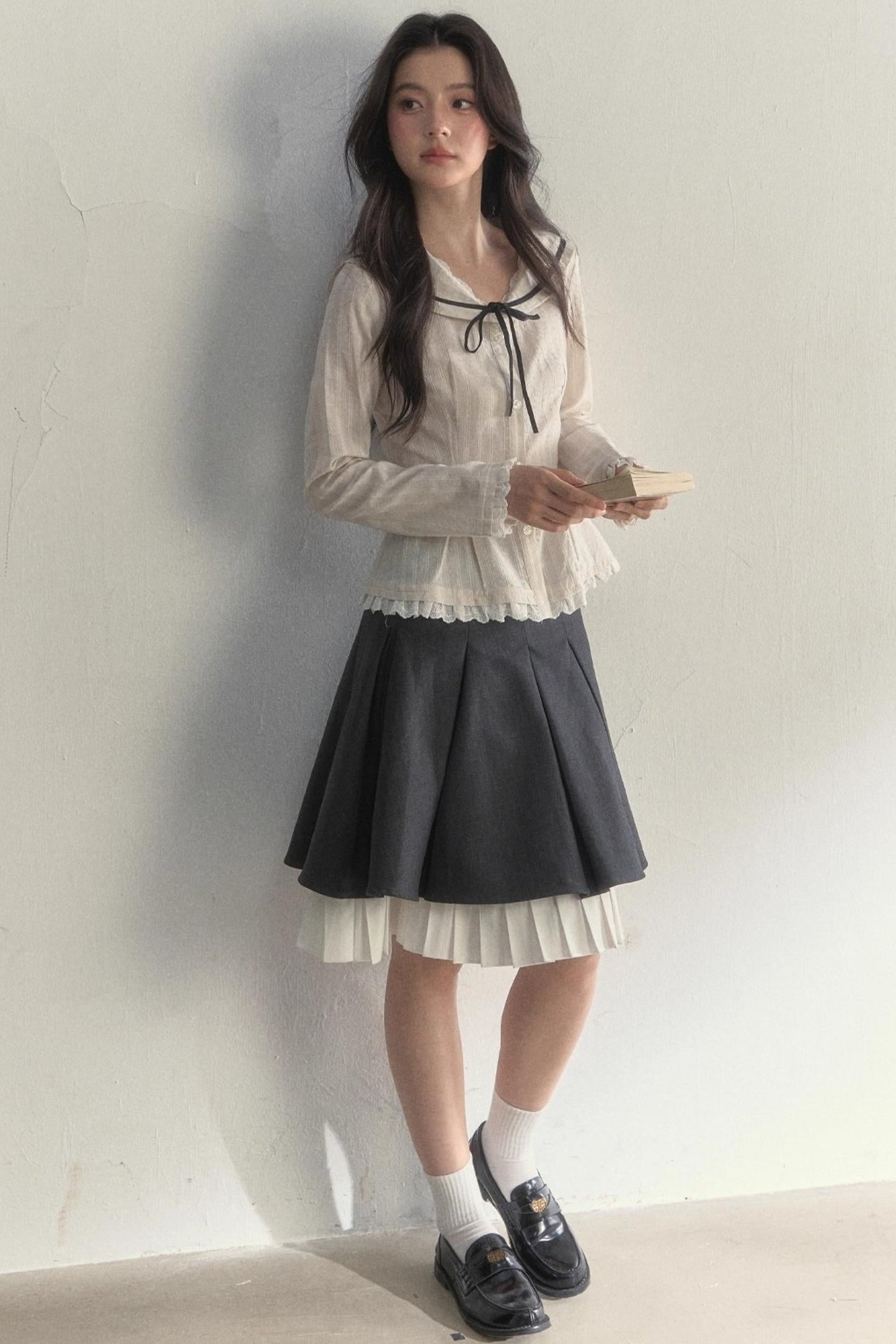 Texture Long Sleeve Waist Shirt Set-Up