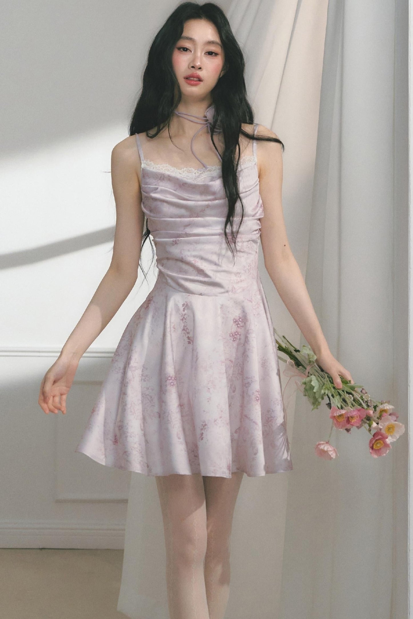 Elegant Purple Pleated Dress