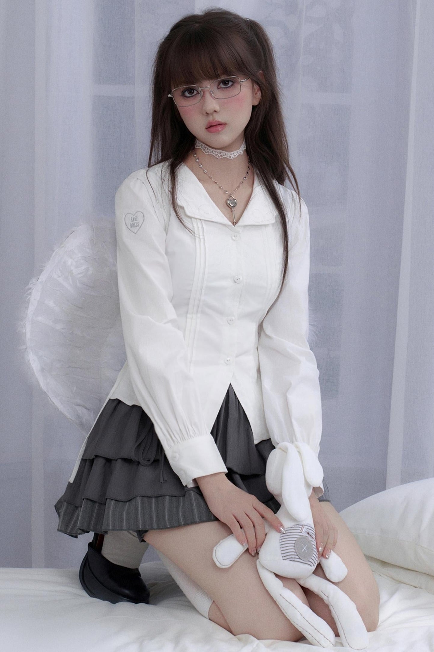 White Waist Lace Shirt Set-Up